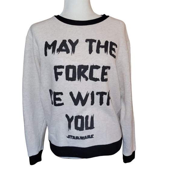 Star Wars Women's Med May The Force Oversized Sweater Top Oatmeal Black Textured - Picture 2 of 7